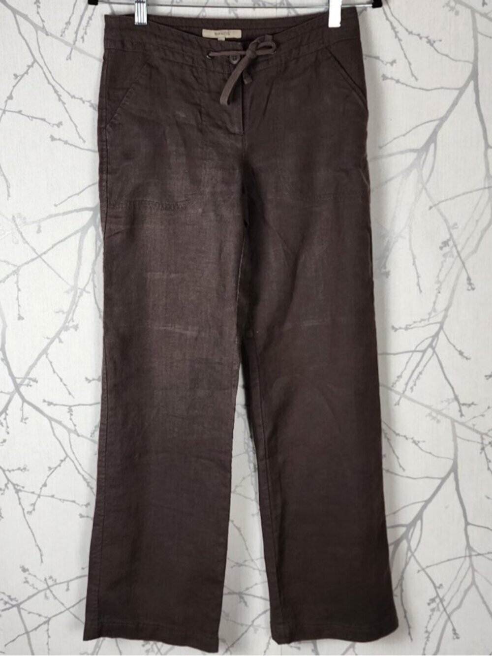RW & Co Brown 100% Linen Drawstring Wide Leg Pants